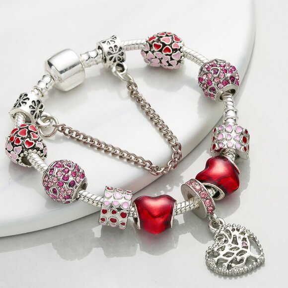 Romantic style love tree pendant red heart bracelet - Picture 2 of 5